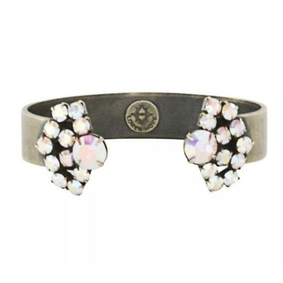 LOREN HOPE Mishelle Aurora Borealis Iridescent Crystals Gold Brass Cuff Bracelet - Picture 2 of 16